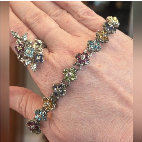 BARBARA BIXBY LOTUS FLOWER RING STERLING 925 RHODOLITE IOLITE TOPAZ GEMS 7.5 EUC - Picture 15 of 16